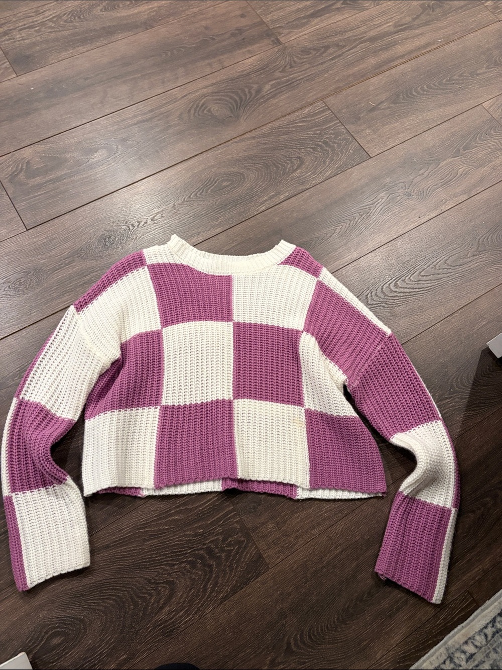 moon & madison Pink and Cream Checkerboard Knit Sweater
